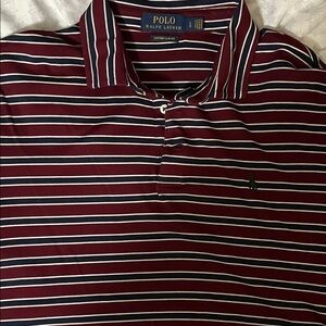 Polo by Ralph Lauren Men's Burgundy and White Striped Polo
